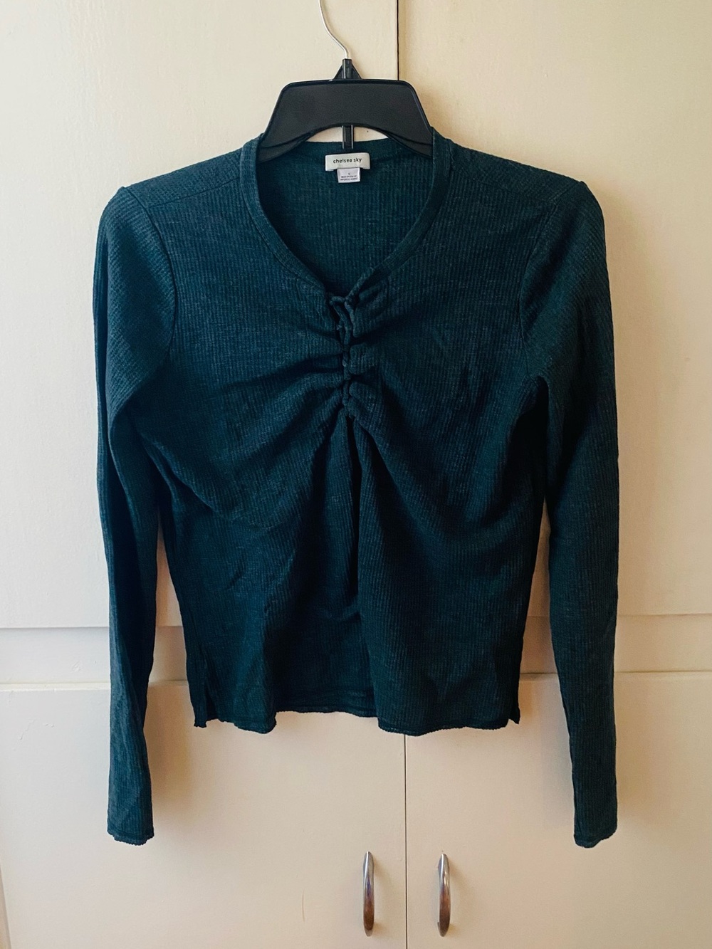 a new day Dark Teal Ribbed Long-Sleeve Ruched Front Top